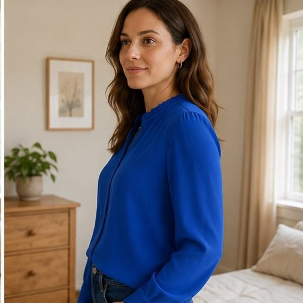 Cobalt Ruffle Collar Blouse - Picture 3 of 6